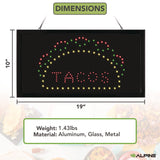 Alpine Industries LED Rectangular TACO Sign, 19 x 10, Black Frame, Green/Red/Yellow Graphics (ALHALP49711) Each