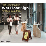 Alpine Industries 2-Sided Plated Wooden A-Frame Bilingual Wet Floor Sign, 15 x 2 x 24, Brass (ALHALP499BRA) Each