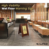 Alpine Industries 2-Sided Plated Wooden A-Frame Bilingual Wet Floor Sign, 15 x 2 x 24, Brass (ALHALP499BRA) Each