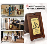 Alpine Industries 2-Sided Plated Wooden A-Frame Bilingual Wet Floor Sign, 15 x 2 x 24, Brass (ALHALP499BRA) Each