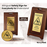 Alpine Industries 2-Sided Plated Wooden A-Frame Bilingual Wet Floor Sign, 15 x 2 x 24, Brass (ALHALP499BRA) Each