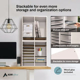 AdirOffice Wood Adjustable 16 Compartment Literature Organizer, 16 Sections, Letter Size, 20 x 11.8 x 21.4, White (ALHI50016WHI) Each