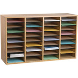 AdirOffice Wood Adjustable 36 Compartment Literature Organizer, 36 Sections, Letter Size, 39.3 x 11.8 x 23.9, Medium Oak (ALHI50036MEO) Each