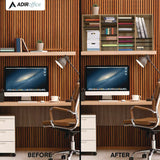 AdirOffice Wood Adjustable 36 Compartment Literature Organizer, 36 Sections, Letter Size, 39.3 x 11.8 x 23.9, Medium Oak (ALHI50036MEO) Each