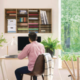 AdirOffice Wood Adjustable 36 Compartment Literature Organizer, 36 Sections, Letter Size, 39.3 x 11.8 x 23.9, Medium Oak (ALHI50036MEO) Each