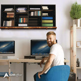 AdirOffice Wood Adjustable 24 Compartment Literature Organizer, 24 Sections, Letter Size, 39.3 x 11.8 x 16.3, Black (ALHI50024BLK) Each