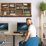 AdirOffice Wood Adjustable 24 Compartment Literature Organizer, 24 Sections, Letter Size, 39.3 x 11.8 x 16.3, Medium Oak (ALHI50024MEO) Each