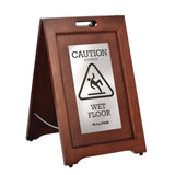 Alpine Industries 2-Sided Plated Wooden A-Frame Bilingual Wet Floor Sign, 15 x 2 x 24, Stainless Steel (ALHALP499SSB) Each