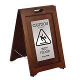 Alpine Industries 2-Sided Plated Wooden A-Frame Bilingual Wet Floor Sign, 15 x 2 x 24, Stainless Steel (ALHALP499SSB) Each