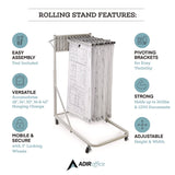 AdirOffice Blueprint Storage Cabinet Rolling Stand, Assorted Document Sizes Accommodated, 27" x 28.5" to 46.5" x 46" to 66", Gray (ALHI613) Each