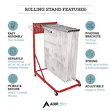 AdirOffice Blueprint Storage Cabinet Rolling Stand, Assorted Document Sizes Accomodated, 27" x 28.5" to 46.5" x 46" to 66", Red (ALHI613RED) Each