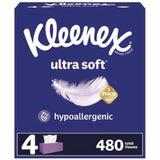Kleenex® Ultra Soft Facial Tissue, 3-Ply, White, 120/Box, 4 Boxes/Pack, 8 Packs/Carton (KCC54316) Case of 8