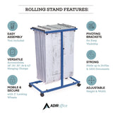 AdirOffice Blueprint Storage Cabinet Steel Vertical Plan Center, Assorted Document Sizes, 15" x 27" to 47.25" x 32.5" to 57", Blue (ALHI614BLU) Each