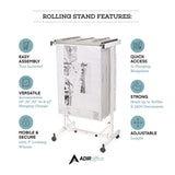 AdirOffice Expandable Blueprint Storage Cabinet Mobile Plan Center, Assorted Document Sizes, 20.5" x 28" to 46.5" x 50.75", White (ALHI615WHI) Each