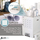 AdirOffice 16 Slot Blueprint Rolled File Upright Storage Box, 16 Compartments, 17.5 x 17.5 x 25, White (ALHI622) Each