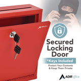 AdirOffice Large Size Steel Multi-Purpose Secure Drop Box, 12 x 3 x 10, Red (ALHI63103RED) Each
