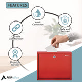 AdirOffice Large Size Steel Multi-Purpose Secure Drop Box, 12 x 3 x 10, Red (ALHI63103RED) Each