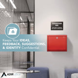 AdirOffice Large Size Steel Multi-Purpose Secure Drop Box, 12 x 3 x 10, Red (ALHI63103RED) Each