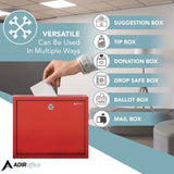 AdirOffice Large Size Steel Multi-Purpose Secure Drop Box, 12 x 3 x 10, Red (ALHI63103RED) Each