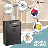 AdirOffice Large Ultimate Secure Drop Box Wall Mounted Mail Box, 11.2 x 4.7 x 16.2, Black (ALHI63104BLK) Each