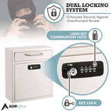 AdirOffice Medium Secure Drop Box Wall Mounted Locking Mail Box with Key and Combination Lock, 10.51 x 4.72 x 12, White (ALHI63105WHIKC) Each