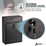 AdirOffice Large Ultimate Secure Drop Box Wall Mounted Mail Box, 11.2 x 4.7 x 16.2, Black (ALHI63104BLK) Each