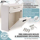 AdirOffice Medium Secure Drop Box Wall Mounted Locking Mail Box with Key and Combination Lock, 10.51 x 4.72 x 12, White (ALHI63105WHIKC) Each
