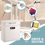AdirOffice Medium Secure Drop Box Wall Mounted Locking Mail Box with Key and Combination Lock, 10.51 x 4.72 x 12, White (ALHI63105WHIKC) Each
