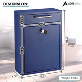 AdirOffice Large Ultimate Secure Drop Box Wall Mounted Mail Box, 11.2 x 4.7 x 16.2, Blue (ALHI63104BLU) Each