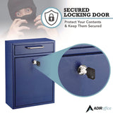 AdirOffice Large Ultimate Secure Drop Box Wall Mounted Mail Box, 11.2 x 4.7 x 16.2, Blue (ALHI63104BLU) Each