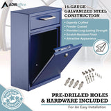 AdirOffice Large Ultimate Secure Drop Box Wall Mounted Mail Box, 11.2 x 4.7 x 16.2, Blue (ALHI63104BLU) Each
