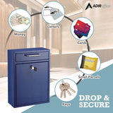 AdirOffice Large Ultimate Secure Drop Box Wall Mounted Mail Box, 11.2 x 4.7 x 16.2, Blue (ALHI63104BLU) Each