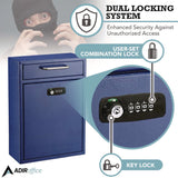 AdirOffice Large Secure Drop Box Wall Mounted Locking Mail Box with Key and Combination lock, 11.2 x 4.7 x 16.2, Blue (ALHI63104BLUKC) Each