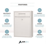 AdirOffice Large Ultimate Secure Drop Box Wall Mounted Mail Box, 11.2 x 4.7 x 16.2, White (ALHI63104WHI) Each