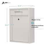 AdirOffice Large Ultimate Secure Drop Box Wall Mounted Mail Box, 11.2 x 4.7 x 16.2, White (ALHI63104WHI) Each