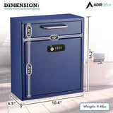 AdirOffice Medium Secure Drop Box Wall Mounted Locking Mail Box with Key and Combination Lock, 10.51 x 4.72 x 12, Blue (ALHI63105BLUKC) Each
