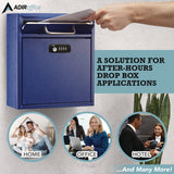 AdirOffice Medium Secure Drop Box Wall Mounted Locking Mail Box with Key and Combination Lock, 10.51 x 4.72 x 12, Blue (ALHI63105BLUKC) Each