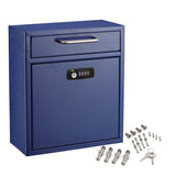 AdirOffice Medium Secure Drop Box Wall Mounted Locking Mail Box with Key and Combination Lock, 10.51 x 4.72 x 12, Blue (ALHI63105BLUKC) Each