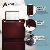 AdirOffice Wood Mobile Presentation Lectern Speaker Stand with Shelves, 22.44 x 16.53 x 45.98, Mahogany (ALHI66107MA) Each