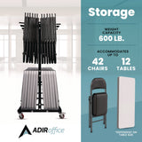 AdirOffice Folding Chair and Table Combo Cart, Metal, 600 lb Capacity, 33.7 x 65 x 67, Black (ALHI69001) Each