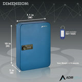 AdirOffice Steel Heavy-Duty Key Cabinet with Combination Lock, 48-Key, 7.1 x 3 x 10, Stainless Steel 304, Blue (ALHI68248BLU) Each