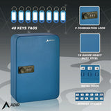 AdirOffice Steel Heavy-Duty Key Cabinet with Combination Lock, 48-Key, 7.1 x 3 x 10, Stainless Steel 304, Blue (ALHI68248BLU) Each