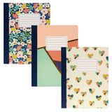 PUKKA PAD® Composition Book, Medium/College Rule, Assorted Floral Love Covers, (70) 9.75 x 7.5 Sheets, 3/Pack (PUK9096CD) Pack of 3
