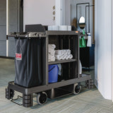 Suncast Commercial® Partially Assembled Premium Housekeeping Cart, Plastic, 1 Shelf, 24 x 62.13 x 49.75, Black (SUAHKC2002) Each