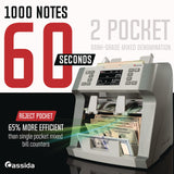 Cassida 9900R Two-Pocket Mixed Bill Counter, 3-Speeds: 800 Bills/Min, 1,000 Bills/Min, 1,200 Bills/Min, 9.5 x 11 x 10.4, Gray (CIA9900R) Each
