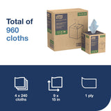 Tork® Low-Lint Cleaning Cloths, 1-Ply, 15 x 15, Blue, 240 Sheets, 4 Boxes/Carton (TRK192483) Case of 4