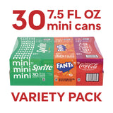 Coca-Cola® Mini Cans Variety Pack, Assorted Flavors, 7.5 oz Can, 30/Carton (GRR22002379) Case of 30