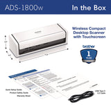 Brother ADS-1800W Compact Desktop Scanner, 600 dpi x 600 dpi Optical Resolution, 20-Sheet Duplex Auto Document Feeder (BRTADS1800W) Each