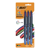 BIC® 4-Color Smooth Multi-Color Ballpoint Pen, Retractable, Medium 1 mm, Black/Blue/Green/Red Ink, Black/Blue Barrel, 3/Pack (BICMMSP3AAST) Pack of 3