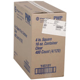 Pactiv Evergreen PET Square Container, 16 oz, 4 x 4 x 3, Clear, Plastic, 480/Carton (PCT4S18Y) Case of 480